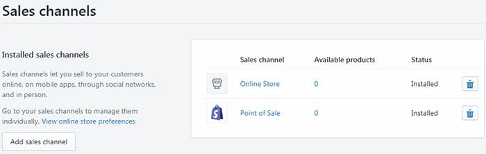 Shopify - Каналы продаж